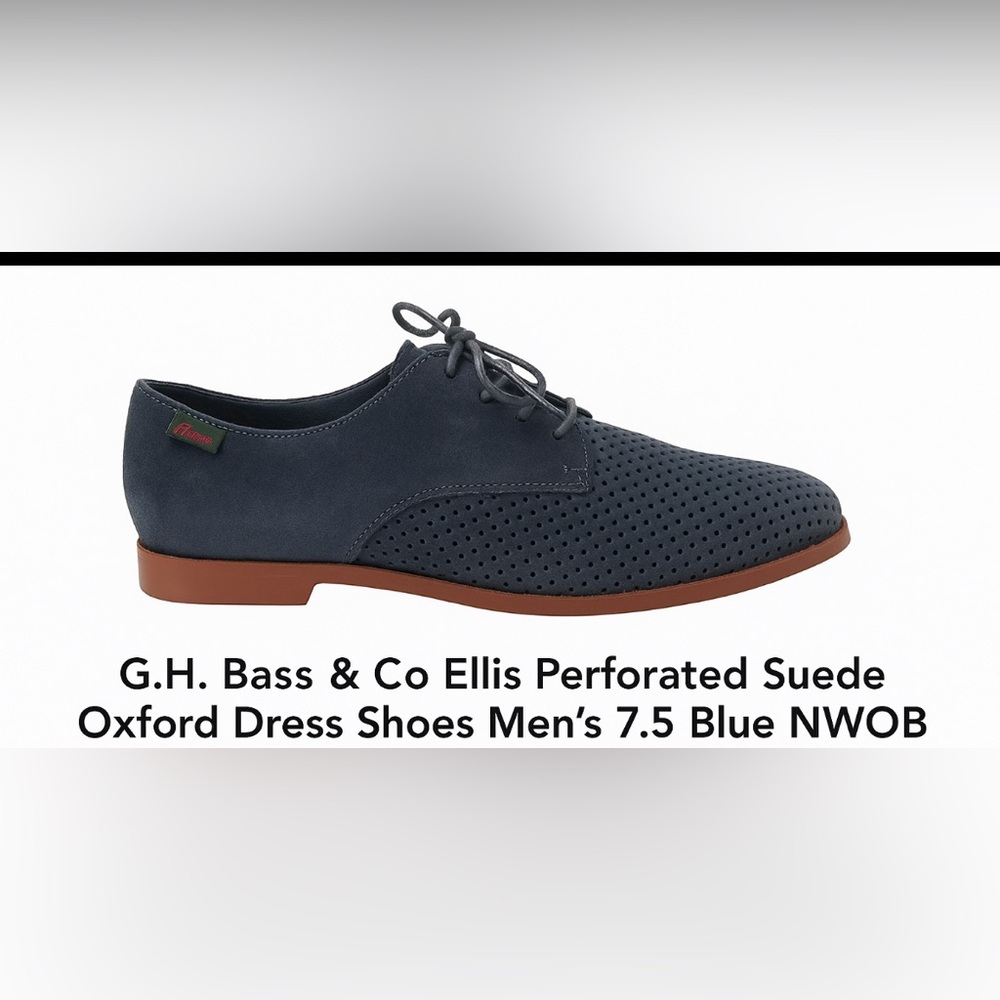 G.H. Bass & Co. Ellis Perforated Suede Oxford Dress Shoes Men’s 7.5 Blue NWOB